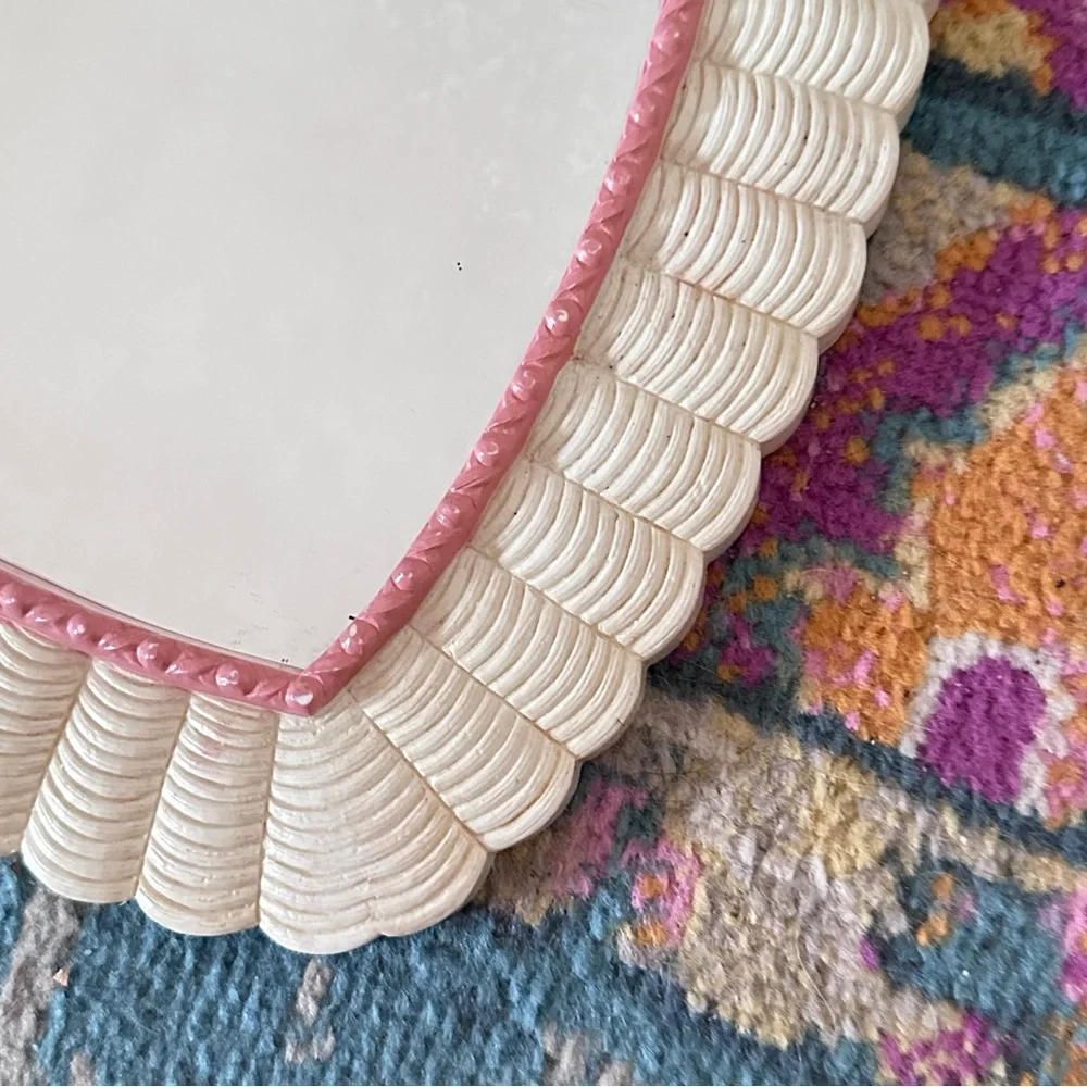 Vintage Heart-Shaped White and Pink Wall Mirror